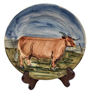 Iden Pottery Colonial Williamsburg Cow Steer Plate England Hand Painted 8"